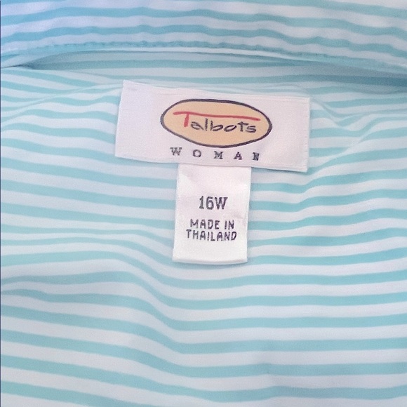 TALBOTS- Aqua Blue & White Button Down Shirt - Picture 2 of 7